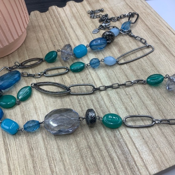 Lia Sophia Meridian Gun Metal Beaded Blue Green Tones Necklace - Picture 7 of 8